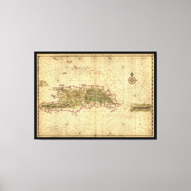 Toile Carte des îles d'Hispaniola et Porto Rico (1639) (Recto)
