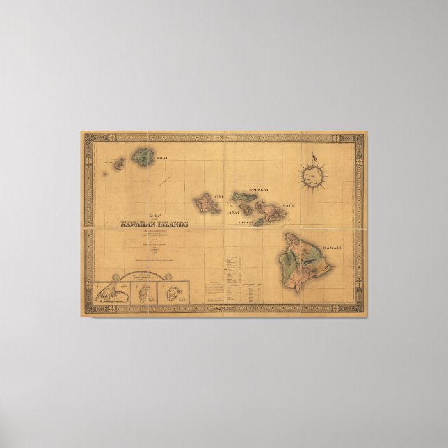 Toile Carte des îles Hawaiiennes (1876) (Recto)