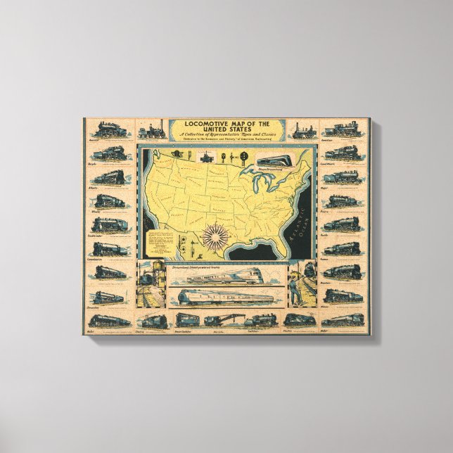 Toile Carte des locomotives des États-Unis (Recto)