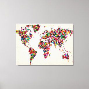 Toile Carte des papillons de la carte du monde