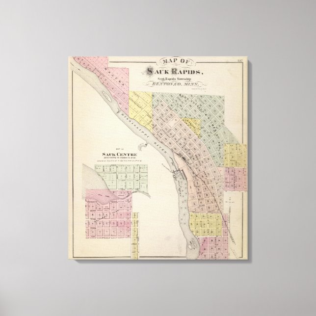 Toile Carte des rapides de Sauk, Carte du centre Sauk, M (Recto)