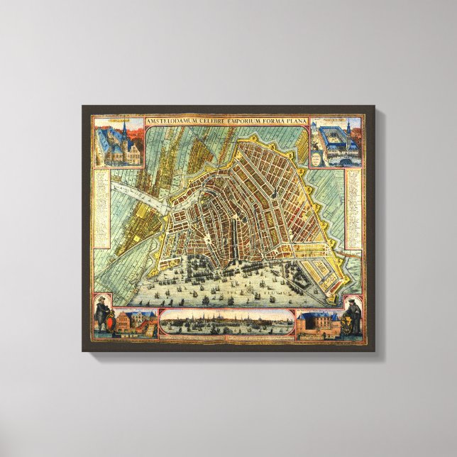Toile Carte des rues antiques d'Amsterdam, Pays-Bas (Recto)