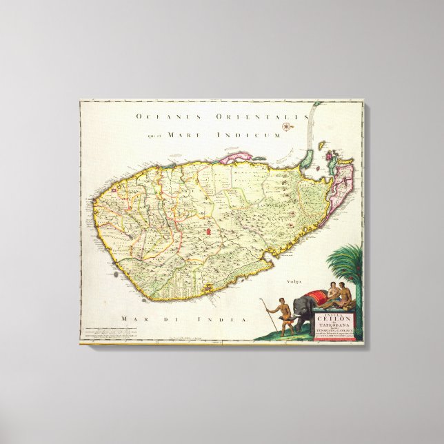 Toile Carte du Ceylan selon Nicolas Visscher (Recto)