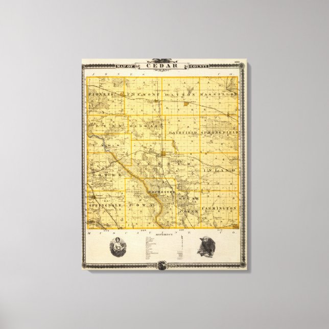 Toile Carte du comté de Cedar, État de l'Iowa (Recto)