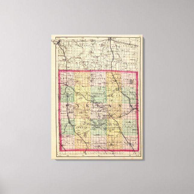 Toile Carte du comté d'Oakland, Michigan (Recto)