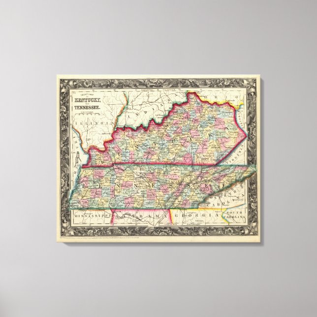 Toile Carte Du Comté Du Kentucky Et Du Tennessee (Recto)