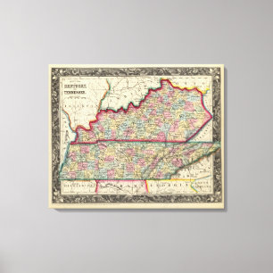 Toile Carte Du Comté Du Kentucky Et Du Tennessee