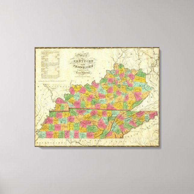 Toile Carte du Kentucky et du Tennessee (Recto)