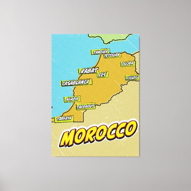 Toile Carte du Maroc illustrée par Pop Art (Recto)