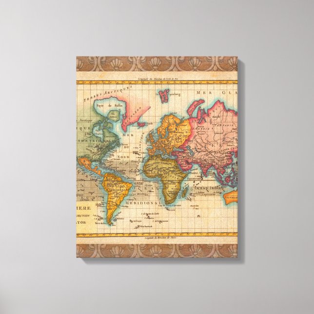 Toile Carte du monde 1700s Antique Continents (Recto)