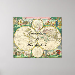 Toile carte du monde ancien voyage aventure citations