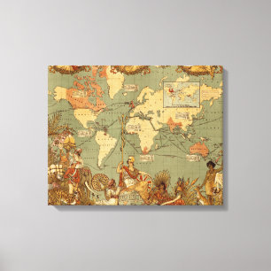 Toile Carte du monde Antique 1886 Illustré