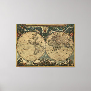 Toile Carte du monde antique par Joan Blaeu, vers 1664