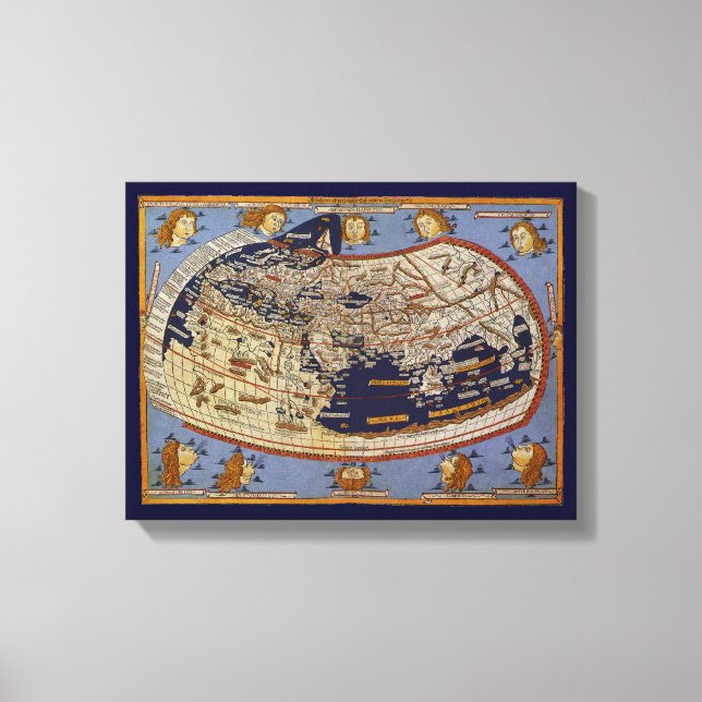Toile Carte du monde antique Ptolémée, Johannes d'Arnshe (Recto)