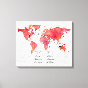 Toile Carte du monde aquarelle Relation longue distance