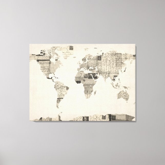 Toile Carte du Monde Carte des Anciennes Cartes Postales (Recto)