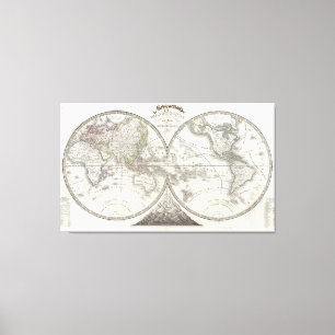 Toile Carte du monde dans 2 hémisphères