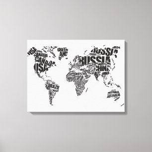 Toile Carte du monde dans la typographie