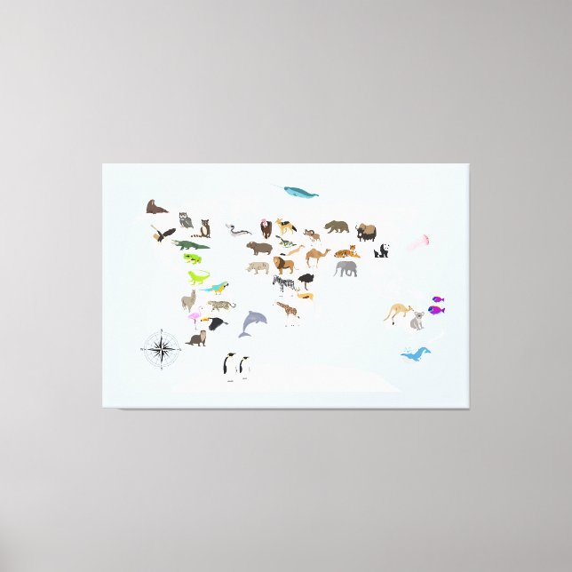 Toile Carte du monde des animaux pour enfants (Recto)