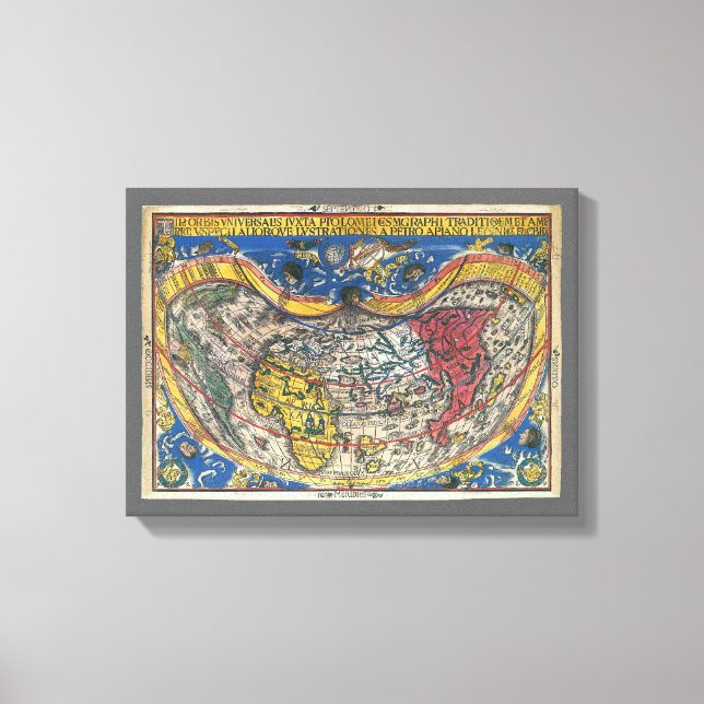 Toile Carte du monde en forme de coeur antique par Peter (Recto)