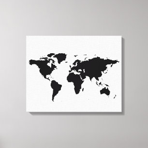 Toile carte du monde en noir blanc