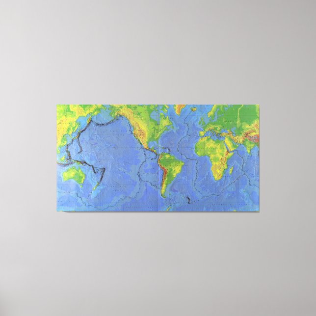 Toile Carte du monde physique 1994 - Plaques tectoniques (Recto)