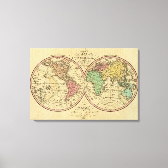 Toile Carte du monde sur la projection mondiale (Recto)