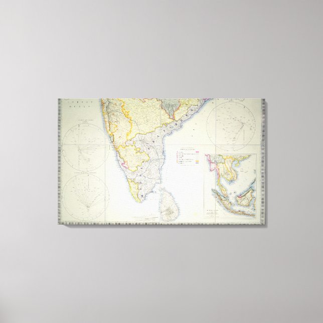 Toile Carte du sud de l'Inde britannique, 1872 (Recto)