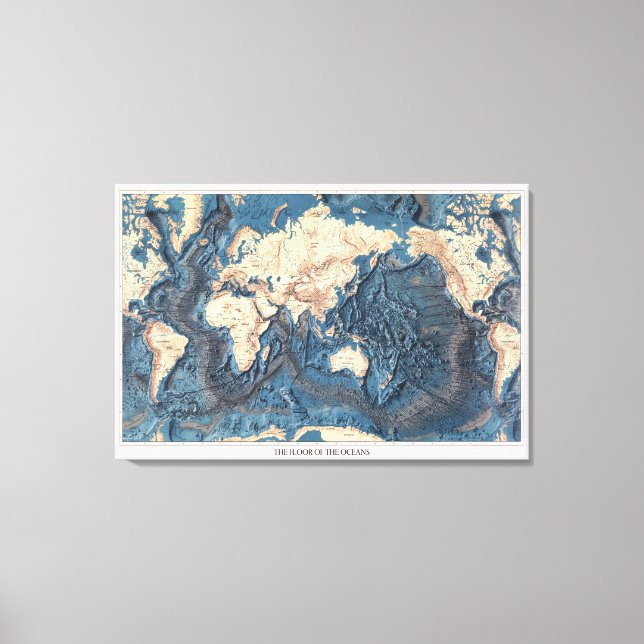 Toile Carte du Vieux Monde Plancher des Océans (Recto)