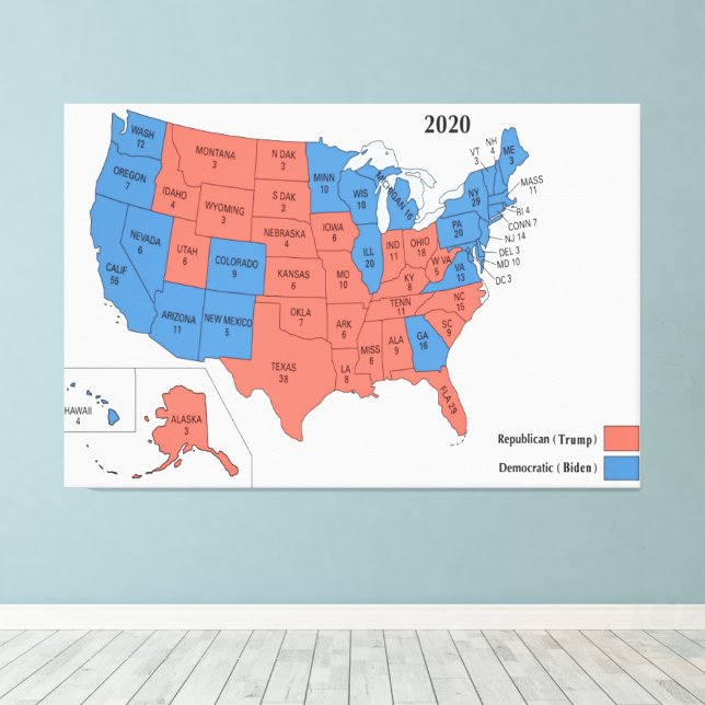 Toile Carte électorale du Collège électoral américain 20 (Insitu (Plancher de Bois))
