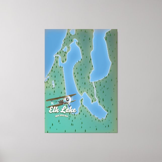 Toile Carte Elk Lake Michigan (Recto)