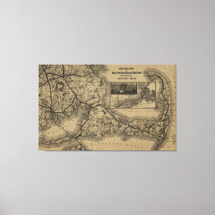 Toile Carte ferroviaire vintage du cap Cod (1893)