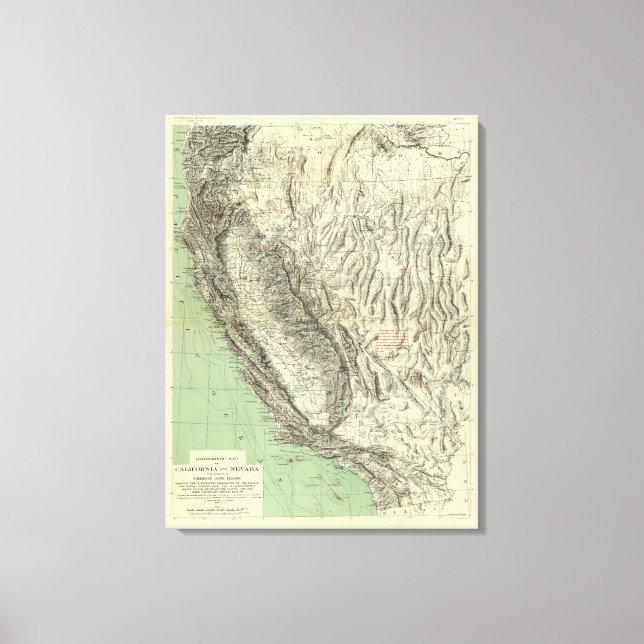 Toile Carte géomorphique, Californie, Nevada (Recto)