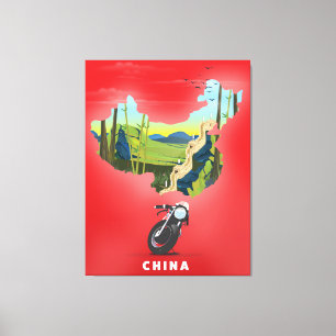 Toile Carte illustrée de Chine affiche de voyage