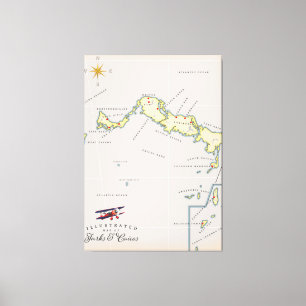 Toile Carte illustrée de la carte des îles Turques-et-Ca