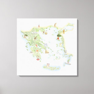 Toile Carte illustrée de la Grèce antique