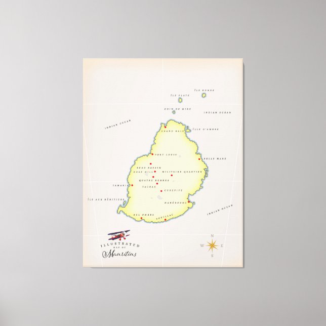 Toile Carte illustrée de Maurice (Recto)
