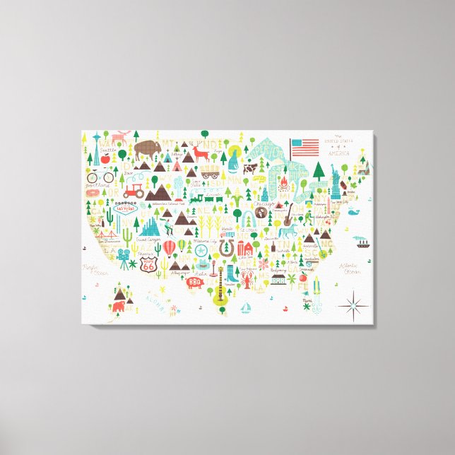 Toile Carte illustrée des États-Unis (Recto)