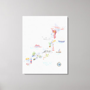 Toile Carte illustrée du Japon