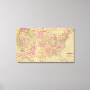 Toile Carte lithographiée colorée par main des