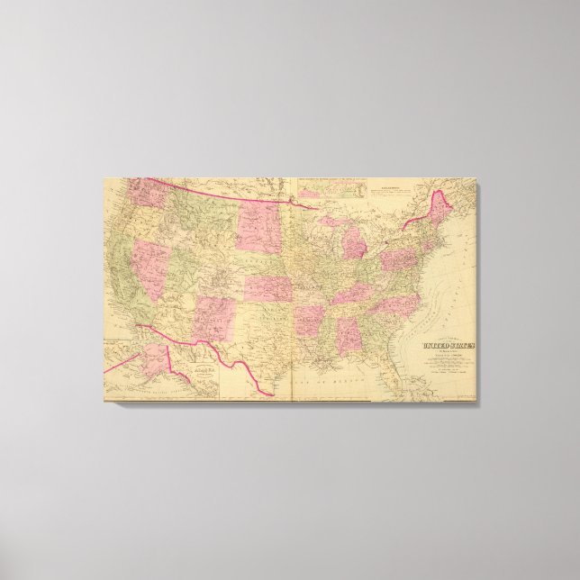 Toile Carte lithographique des États-Unis (Recto)
