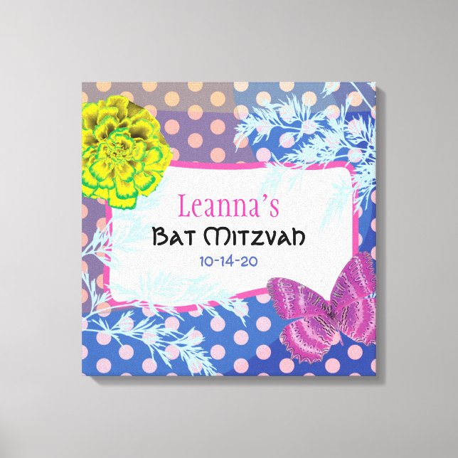 Toile Carte mémoire d'authentification Bat mitzvah CRAZY (Recto)