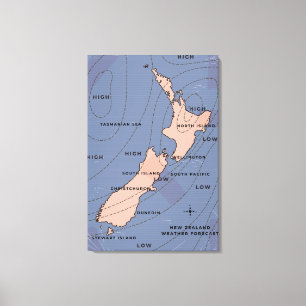 Toile carte météo vintage de Nouvelle-Zélande