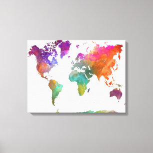 Toile Carte Mondiale En Aquarelle
