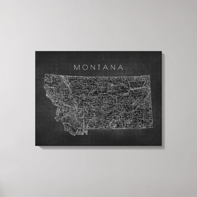 Toile Carte noire vintage du Montana (Recto)