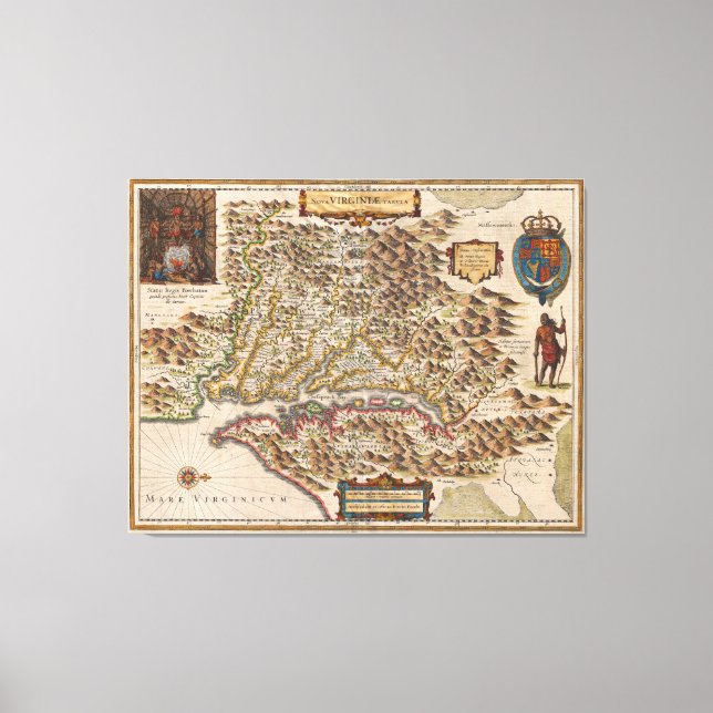 Toile Carte Nova Virginiae Tabula 1630 Henricus Hondius (Recto)