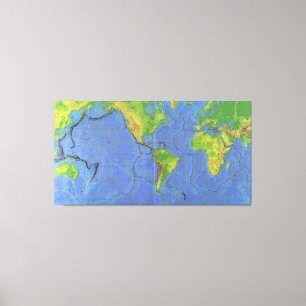 Toile Carte physique du monde 1994 - plaques tectoniques