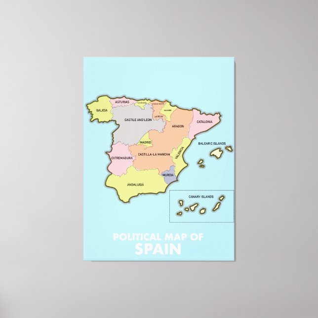 Toile Carte politique de l'Espagne. (Recto)