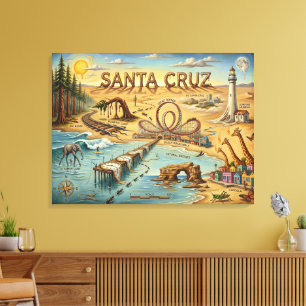 Toile Carte pop art de Santa Cruz – Repère côtier audaci