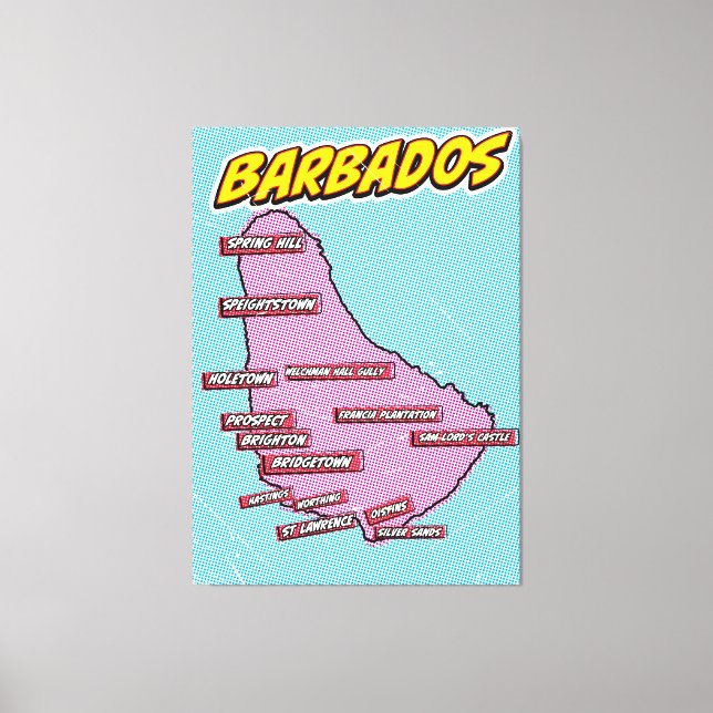 Toile Carte Pop Art Illustrated Barbados (Recto)